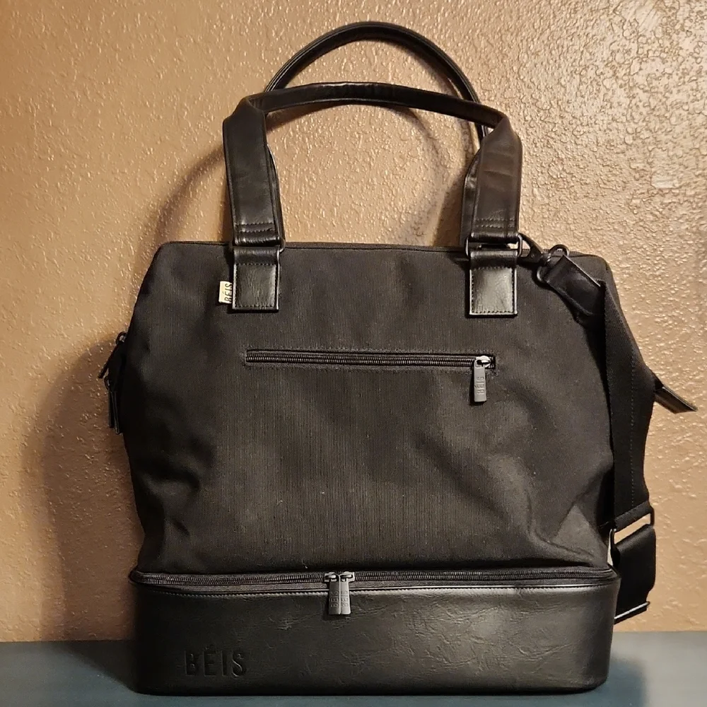 BEIS Black Weekender Two Compartment Duffel Travel Bag